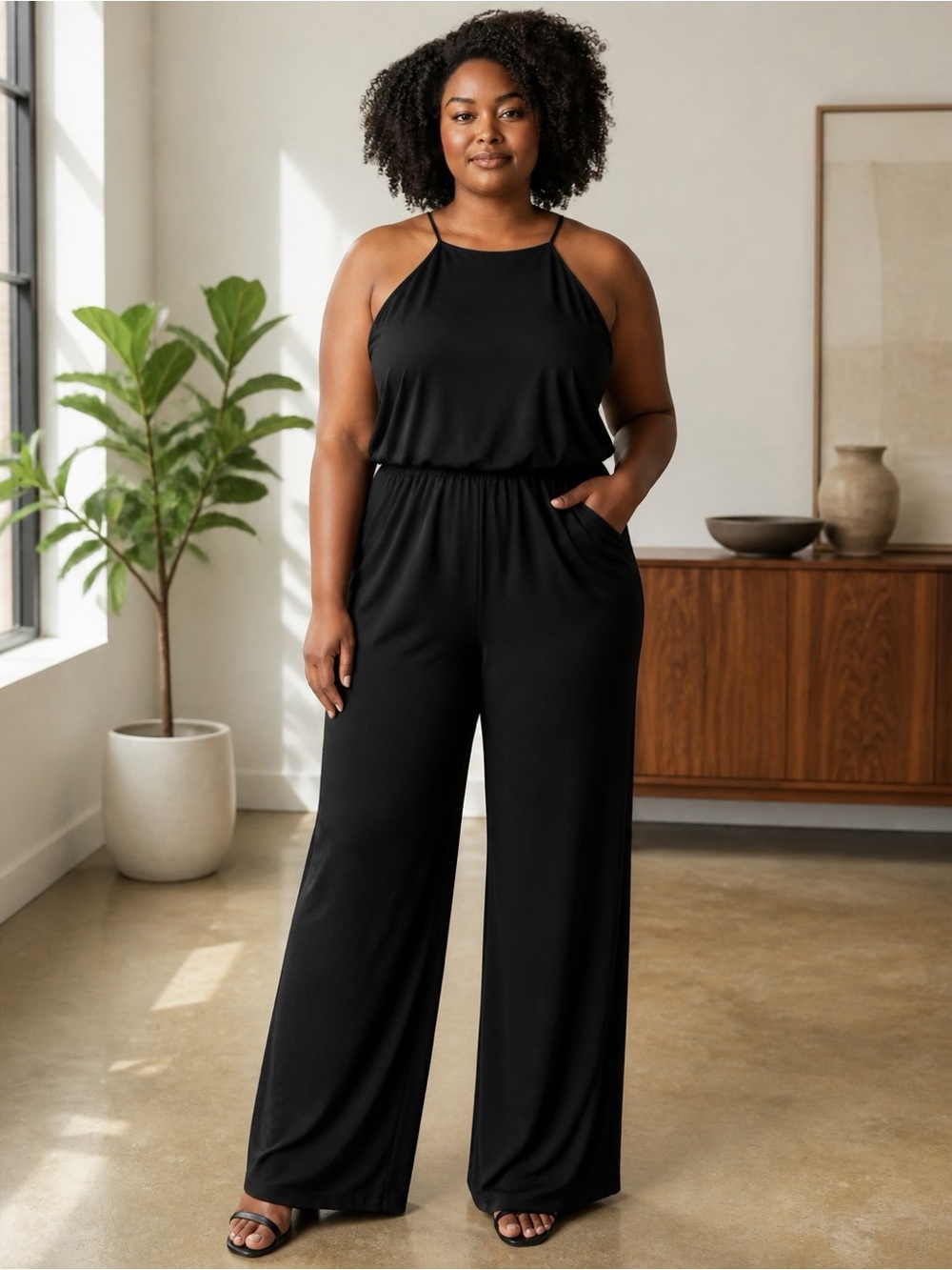 Urban K Black Wide Leg Halter Jumpsuit Women’s XL Pockets